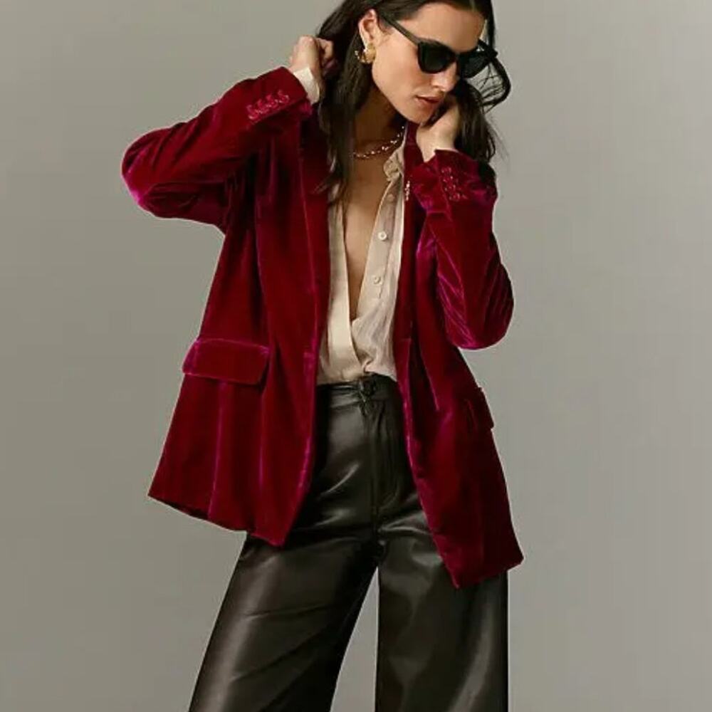 NWT Anthropologie Maeve The Tessie Velvet Pink Blazer - Small